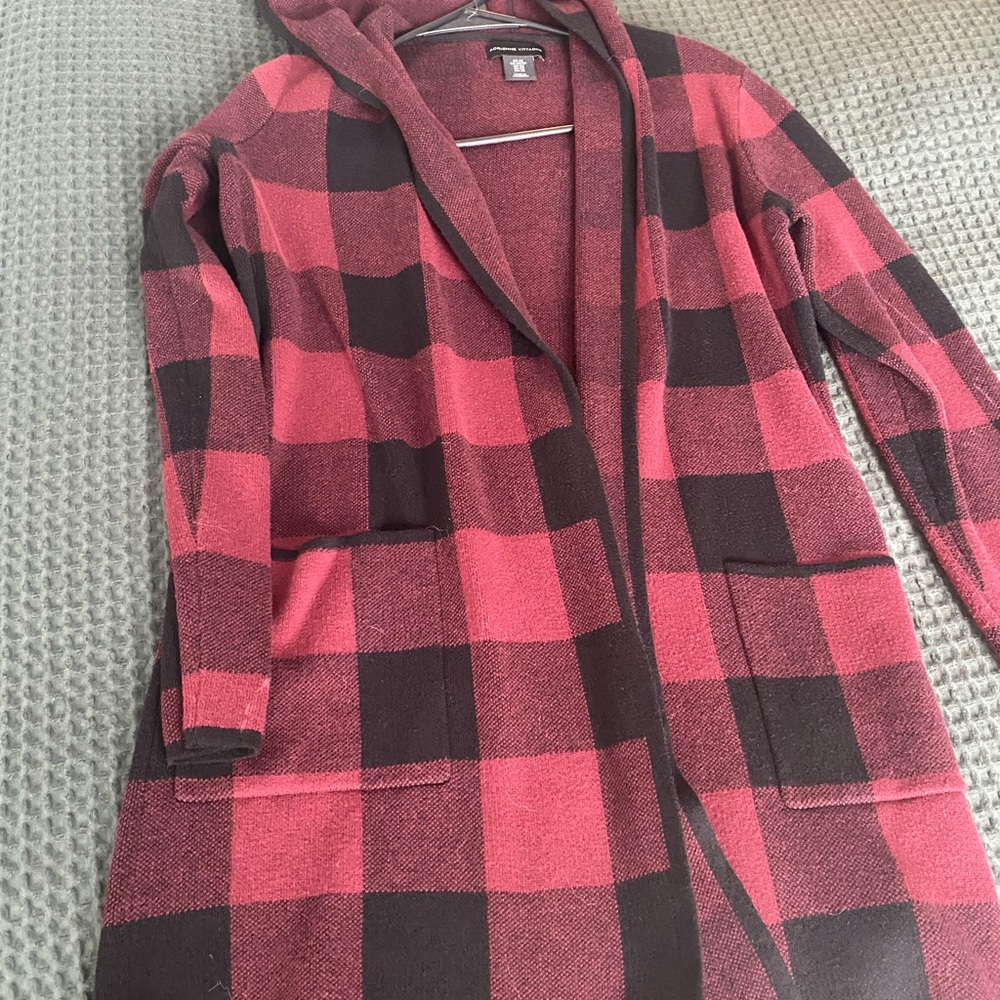Plaid Hooded Jacket - Red and Black